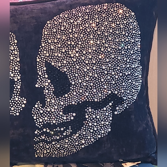 Bling Skull Pillow Rhinestone Skull Pillow Magaschoni Home Halloween Pillow - Picture 5 of 8
